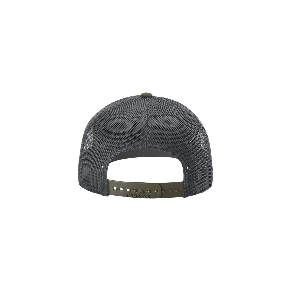 Richardson Trucker in Gunmetal/ Gunmetal/ Chocolate Chip — custom branded by Motive