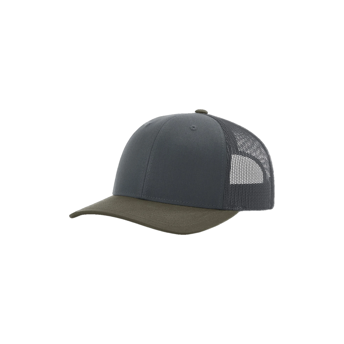 Richardson Trucker in Gunmetal/ Gunmetal/ Chocolate Chip — custom branded by Motive