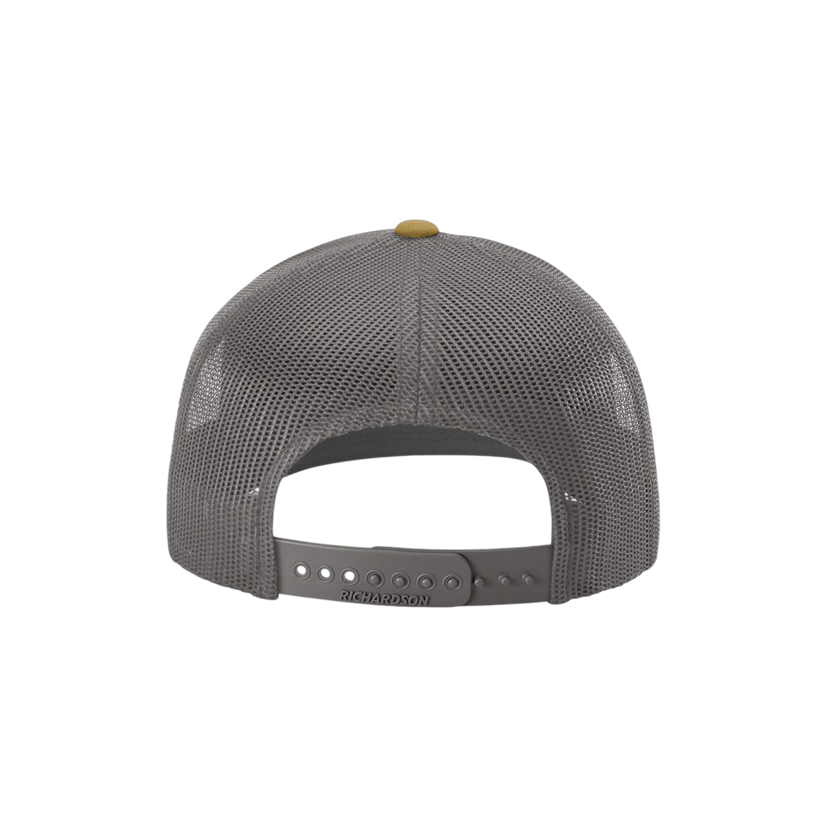 Richardson Trucker in Mink Beige/ Charcoal/ Amber Gold — custom branded by Motive