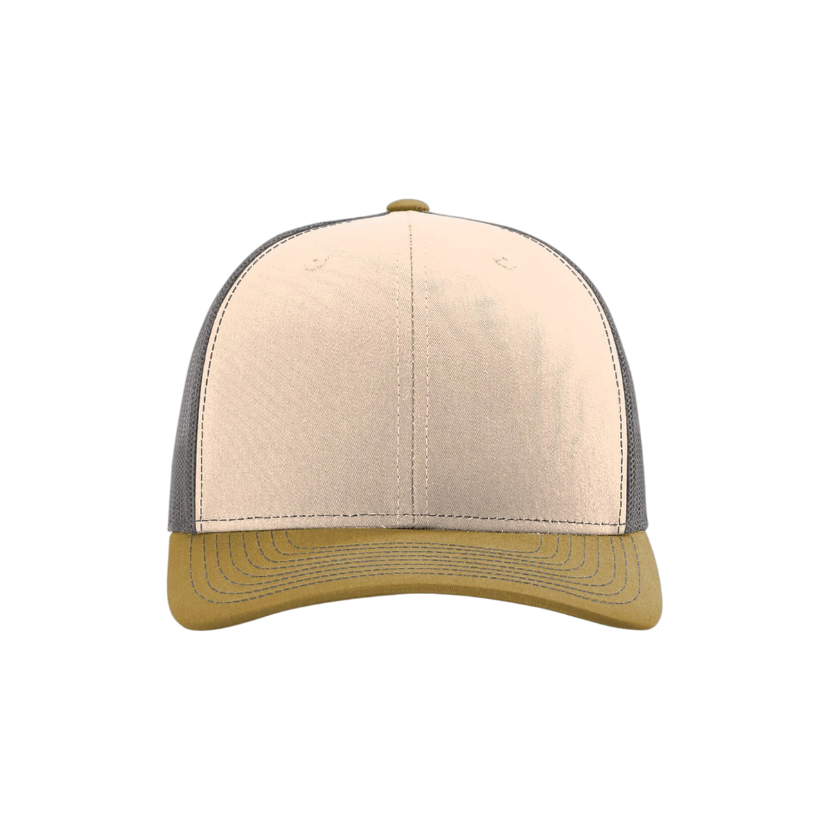 Richardson Trucker in Mink Beige/ Charcoal/ Amber Gold — custom branded by Motive