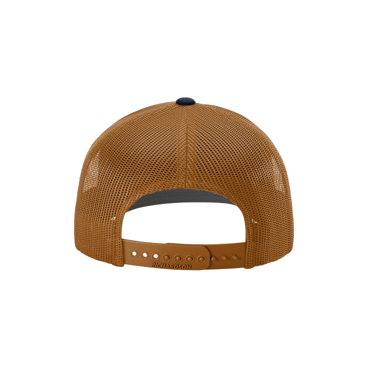Richardson Trucker in Navy/ Caramel — custom branded by Motive