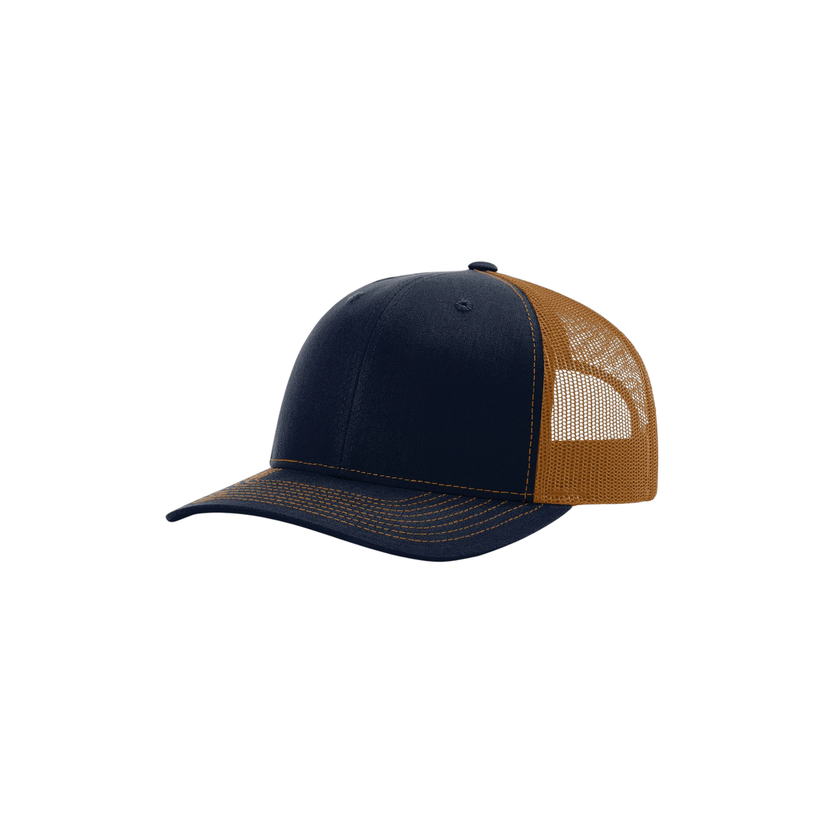 Richardson Trucker in Navy/ Caramel — custom branded by Motive