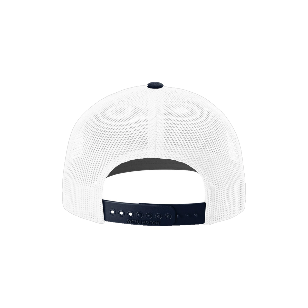 Richardson Trucker in White/ White/ Navy — custom branded by Motive
