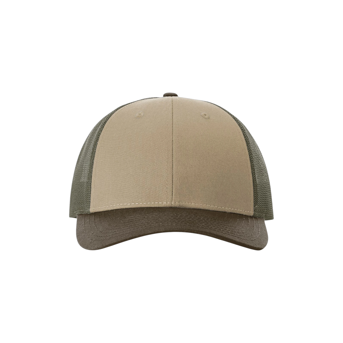 Richardson Low Pro Trucker in Tan/ Loden/ Brown — custom branded by Motive