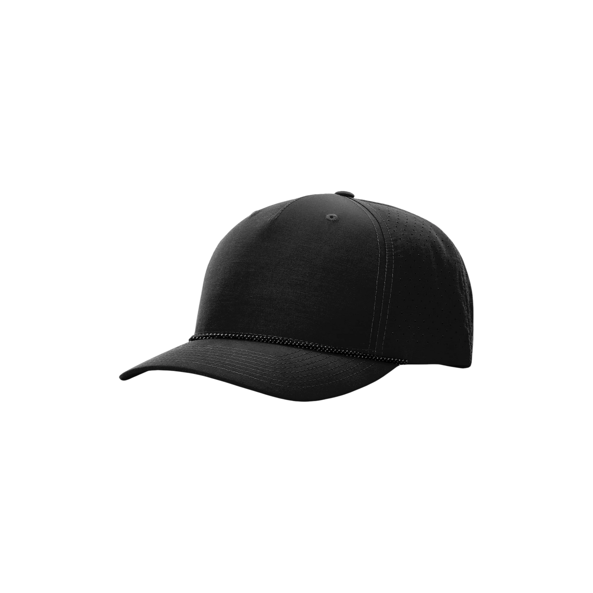 Richardson Laser Perf Performance Rope Cap in Black/ Black Grey