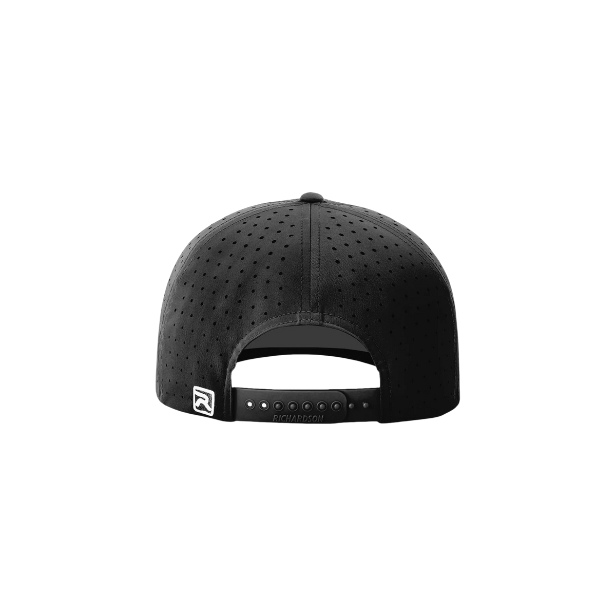 Richardson Laser Perf R-Flex Snapback in Black — custom branded by Motive