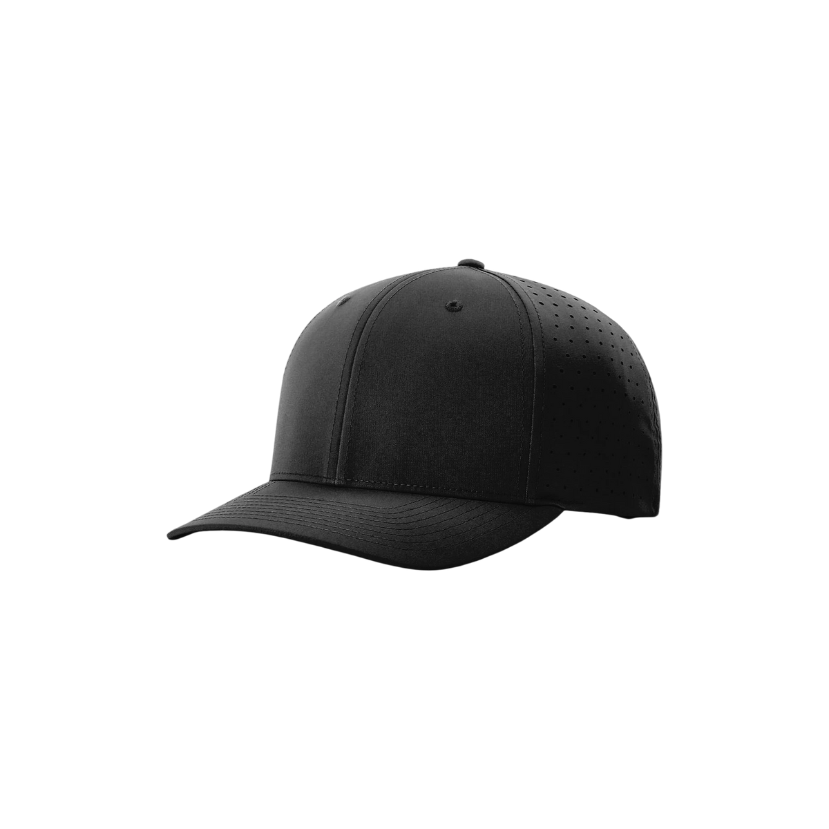 Richardson Laser Perf R-Flex Snapback in Black — custom branded by Motive