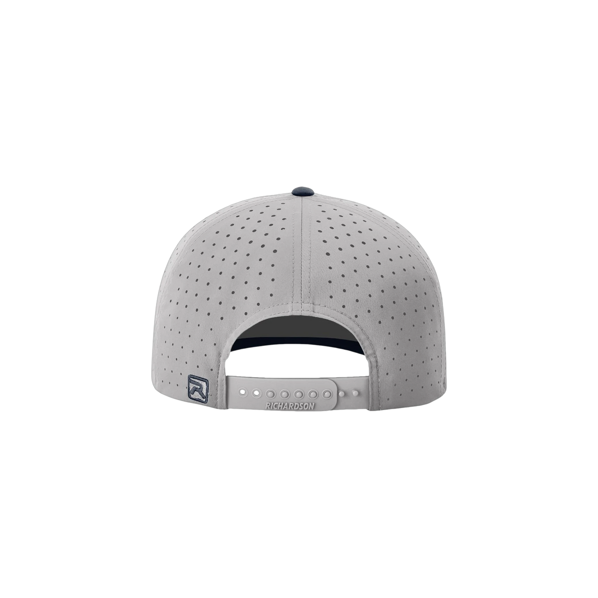 Richardson Laser Perf R-Flex Snapback in Grey/ Grey/ Navy — custom branded by Motive