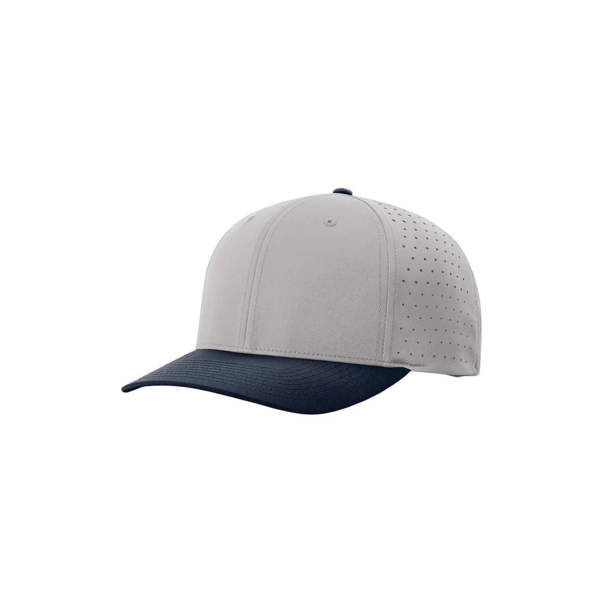 Richardson Laser Perf R-Flex Snapback in Grey/ Grey/ Navy — custom branded by Motive
