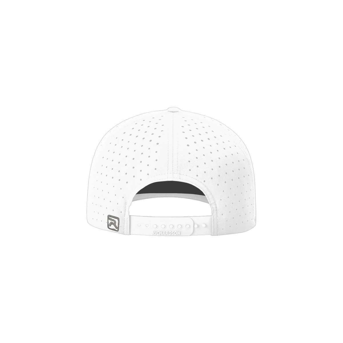 Richardson Laser Perf R-Flex Snapback in White — custom branded by Motive
