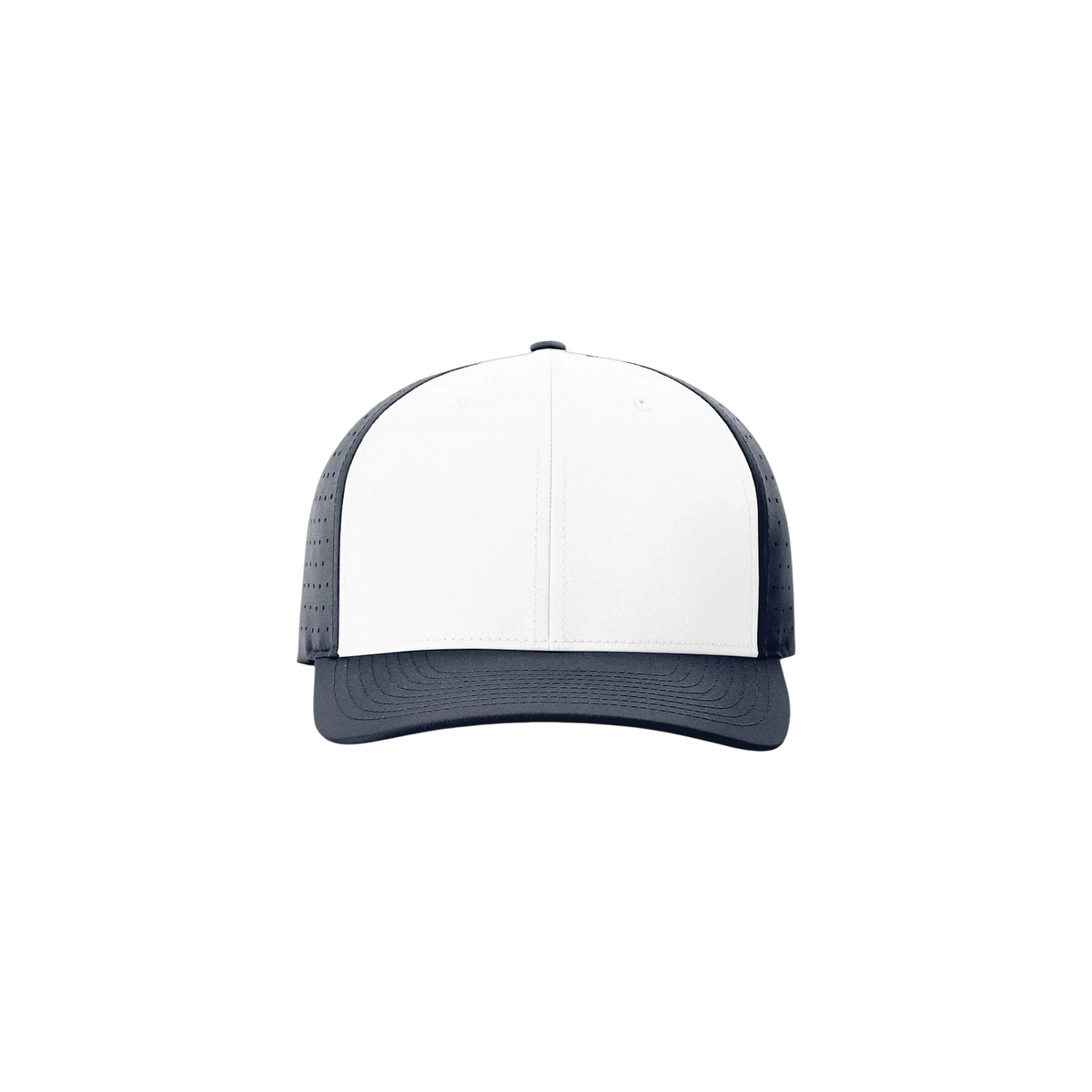 Richardson Laser Perf R-Flex Snapback in White — custom branded by Motive