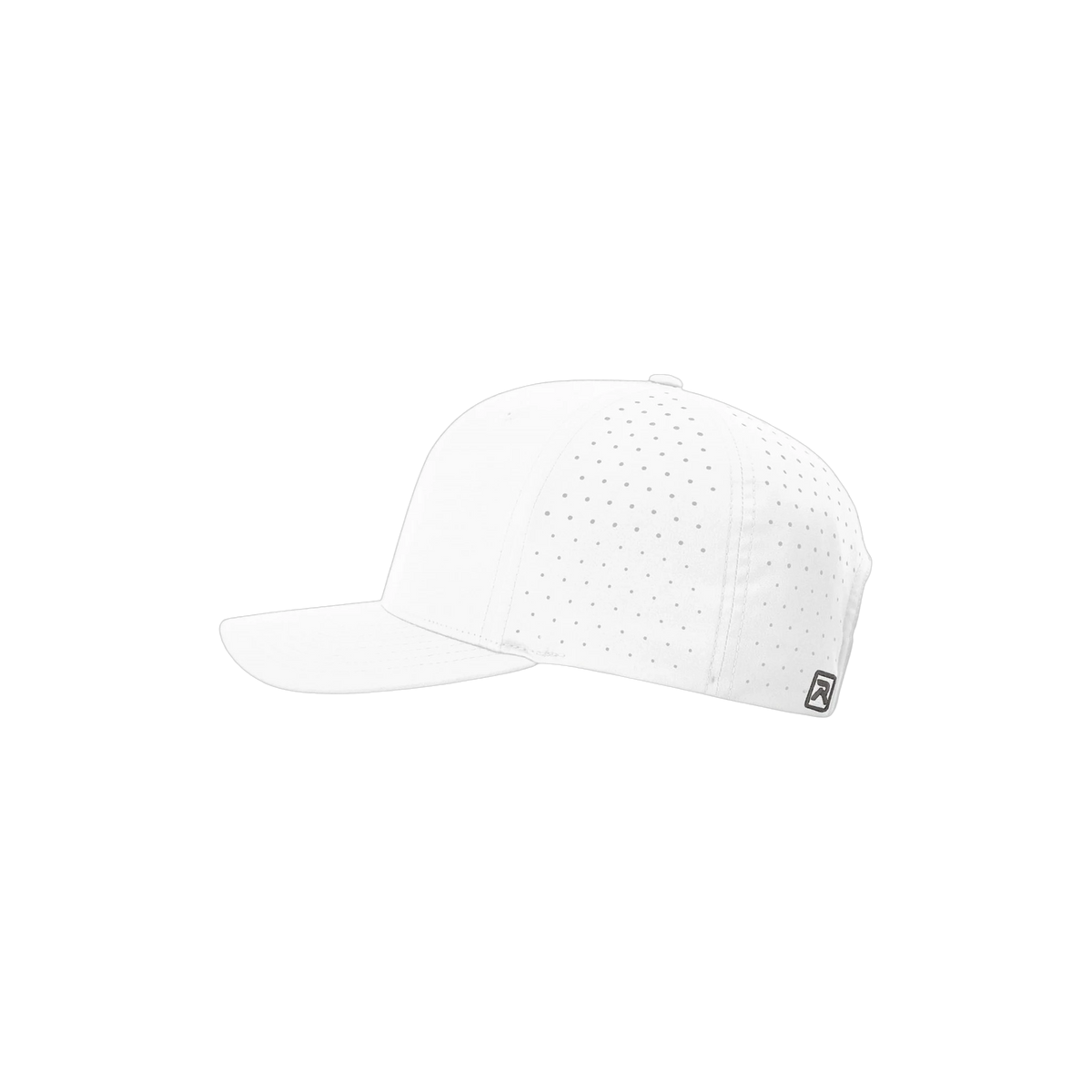Richardson Laser Perf R-Flex Snapback in White — custom branded by Motive