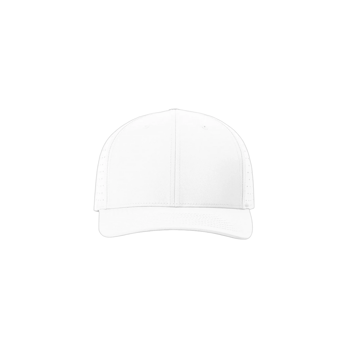 Richardson Laser Perf R-Flex Snapback in White — custom branded by Motive