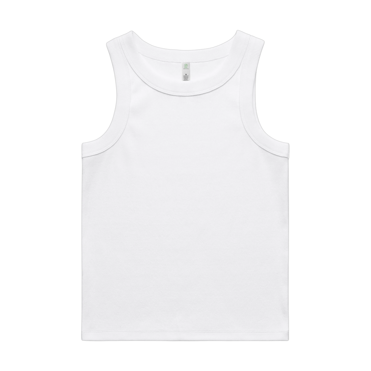 AS Colour Organic Rib Tank in White — custom branded by Motive