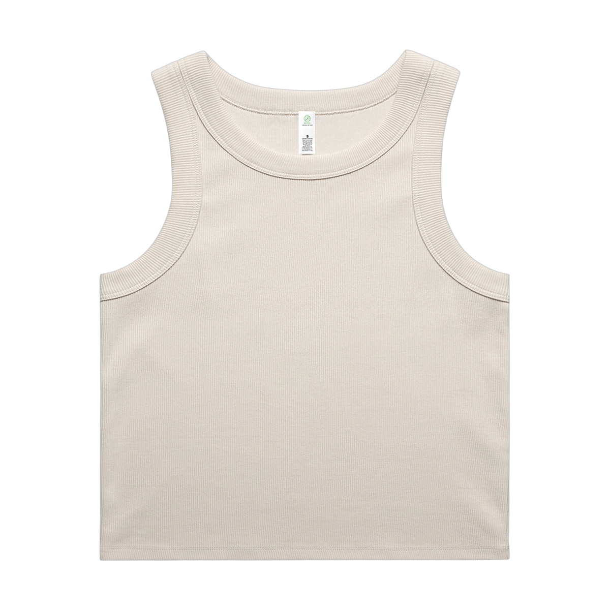 AS Colour Organic Rib Crop Tank in Bone — custom branded by Motive