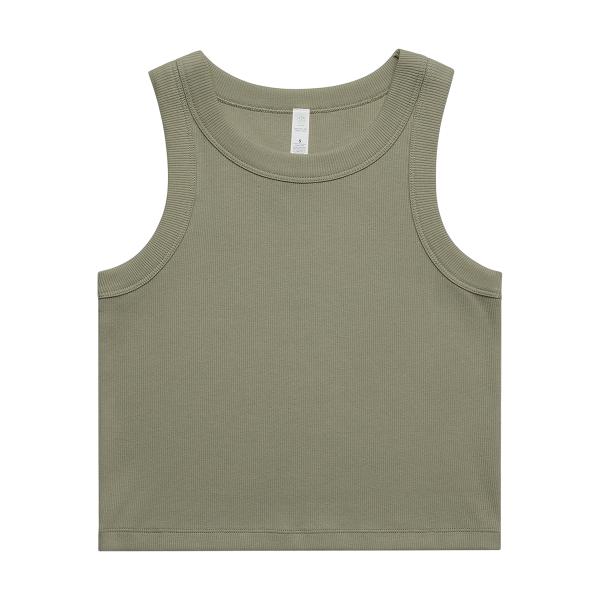 AS Colour Organic Rib Crop Tank in Eucalyptus — custom branded by Motive