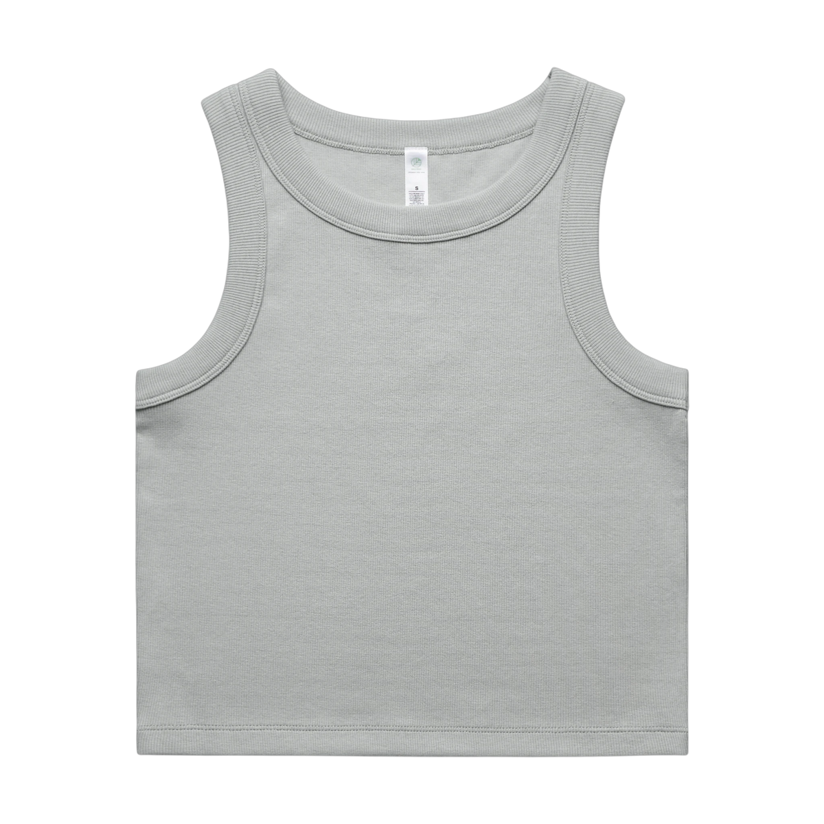 AS Colour Organic Rib Crop Tank in Storm — custom branded by Motive