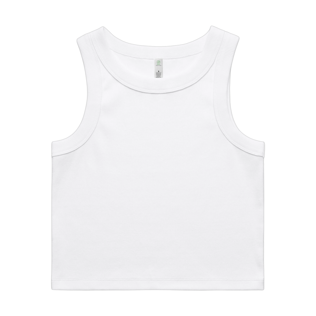 AS Colour Organic Rib Crop Tank in White — custom branded by Motive