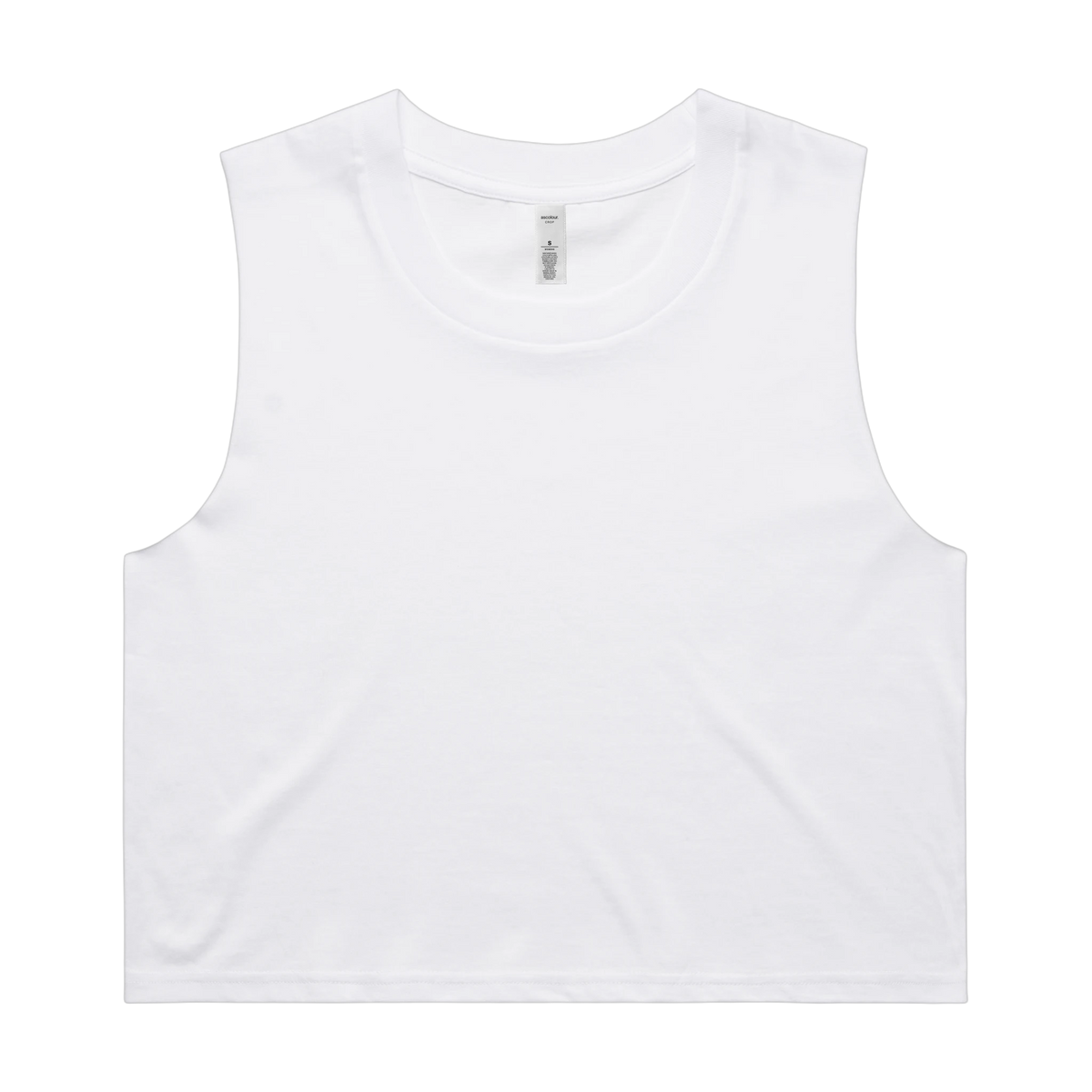 AS Colour Crop Tank in White — custom branded by Motive