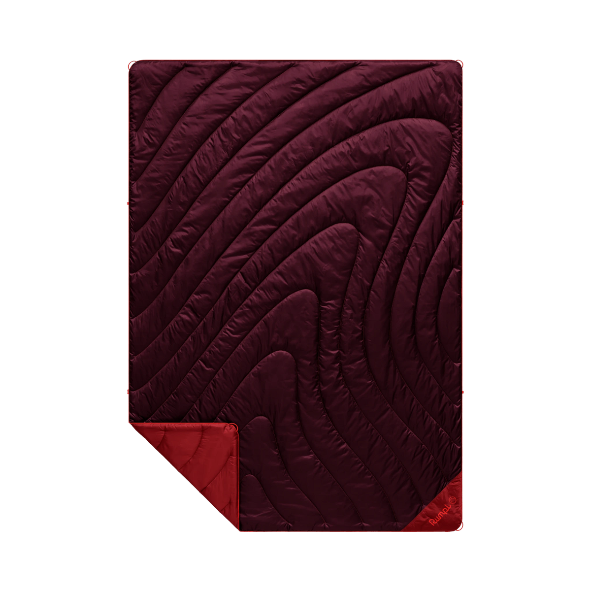 Rumpl Original Puffy Blanket in Fig Cherry — custom branded by Motive