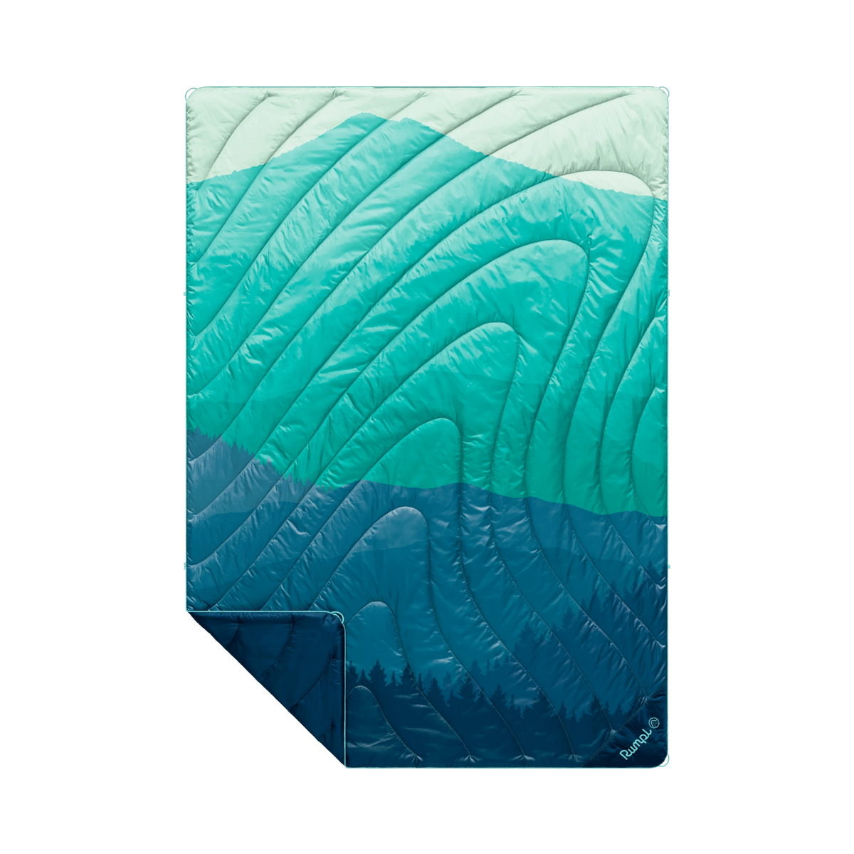 Rumpl Original Puffy Blanket in Seascape Ridge Mountains — custom branded by Motive