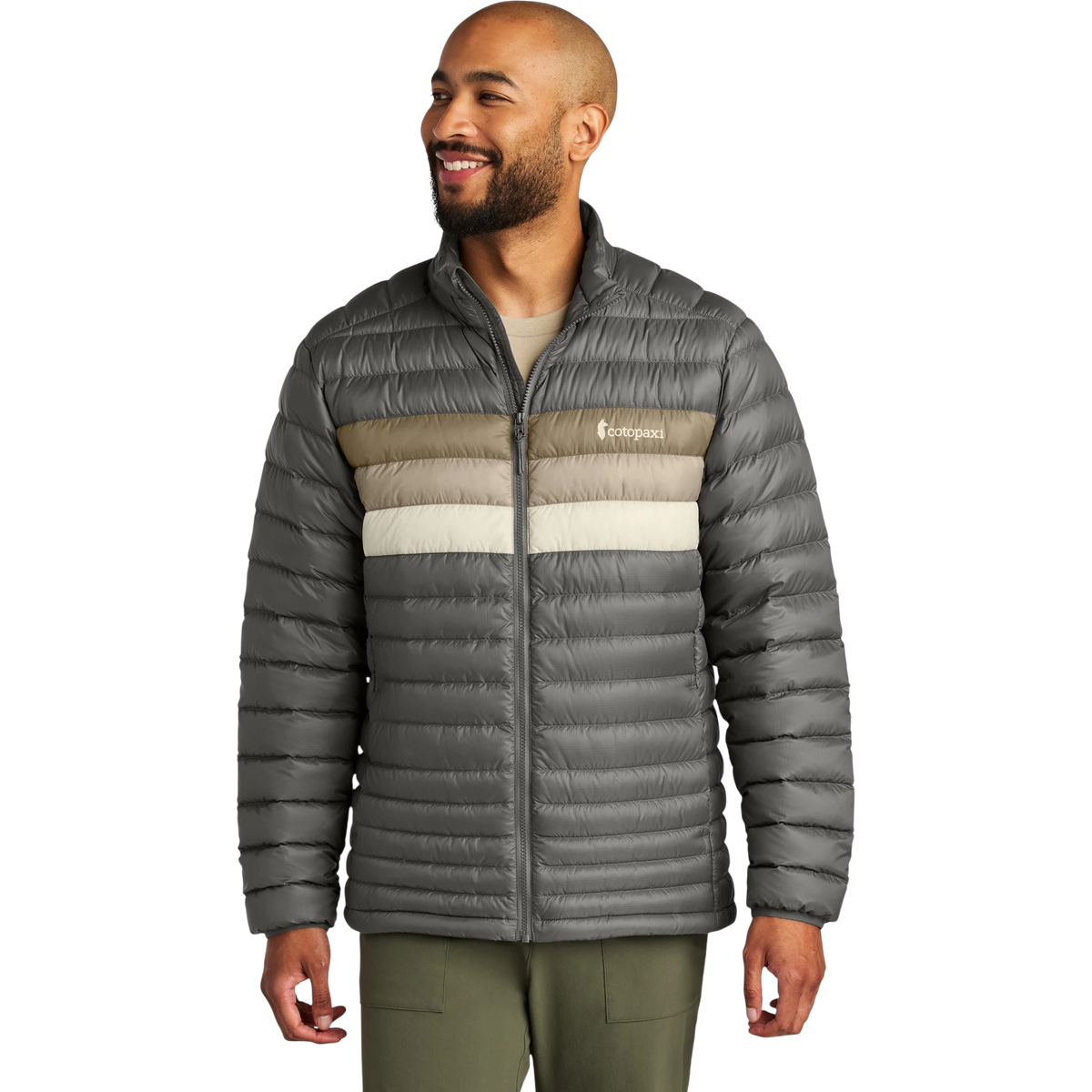 Cotopaxi Fuego Down Jacket in Cinder/ Desert — custom branded by Motive