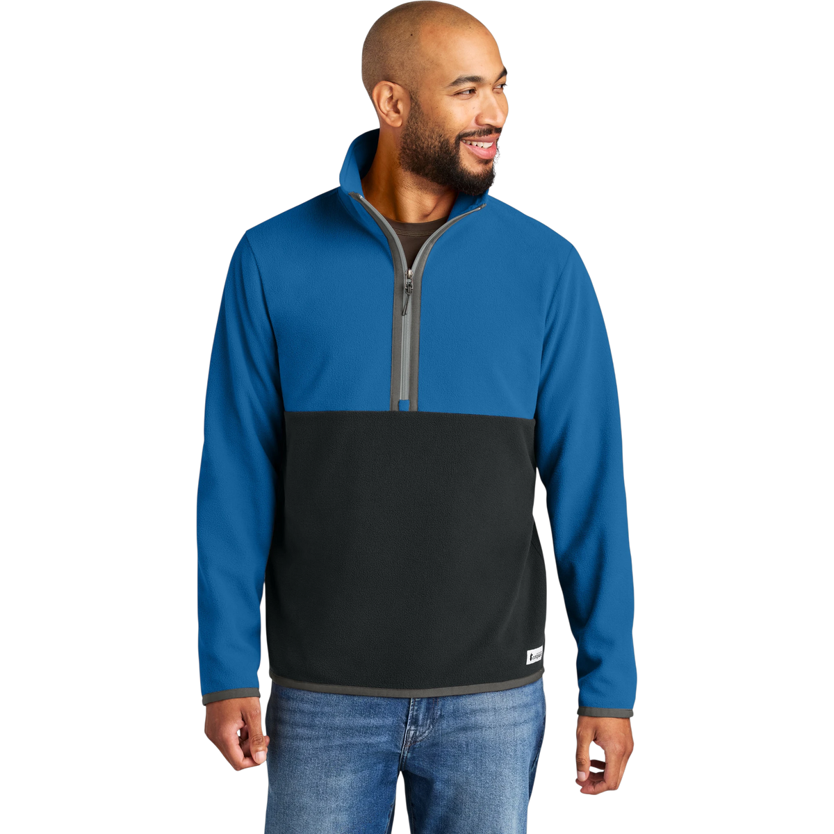 Cotopaxi Amado 1/2-Zip Fleece in Atlantic/ Black — custom branded by Motive