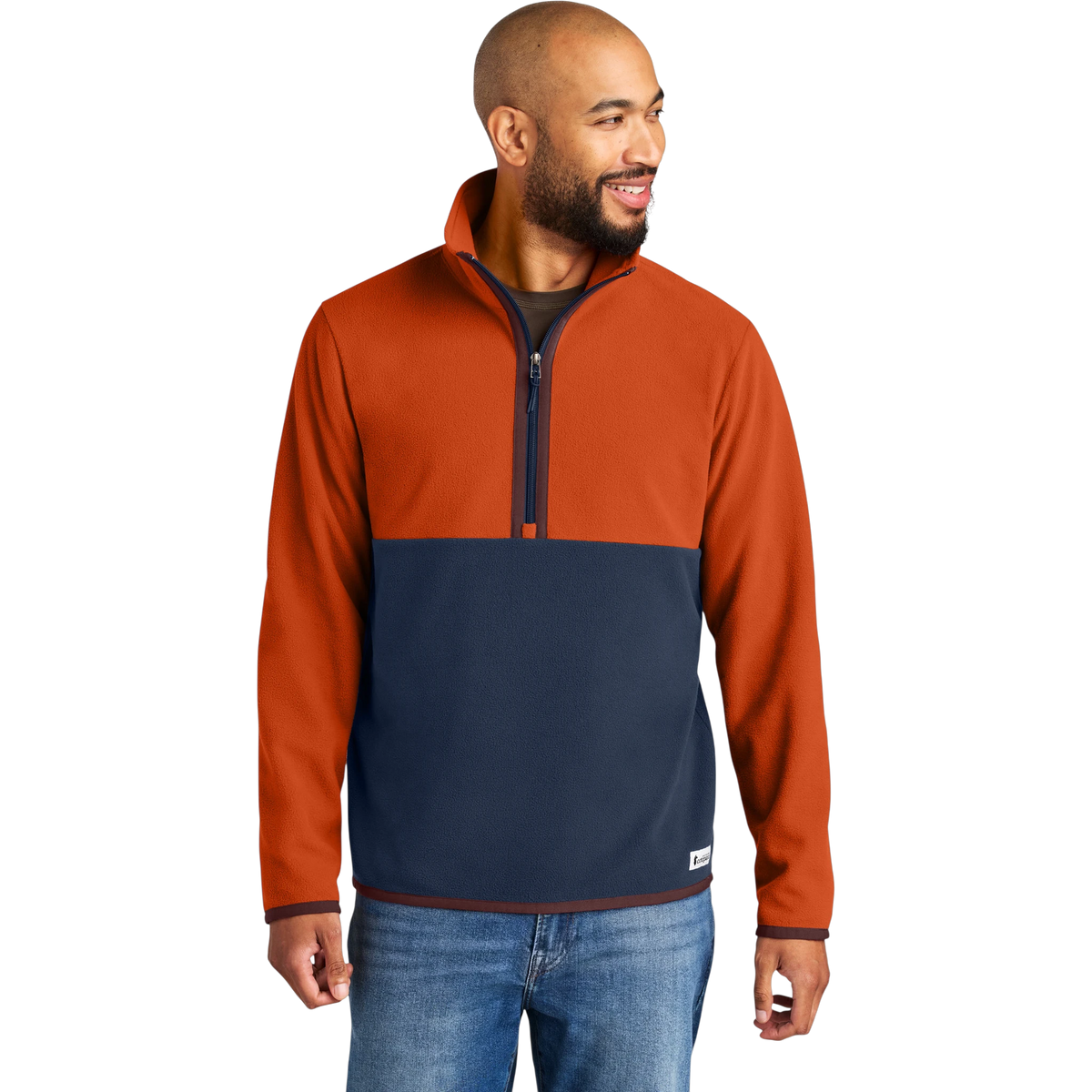 Cotopaxi Amado 1/2-Zip Fleece in Canyon/ Maritime — custom branded by Motive