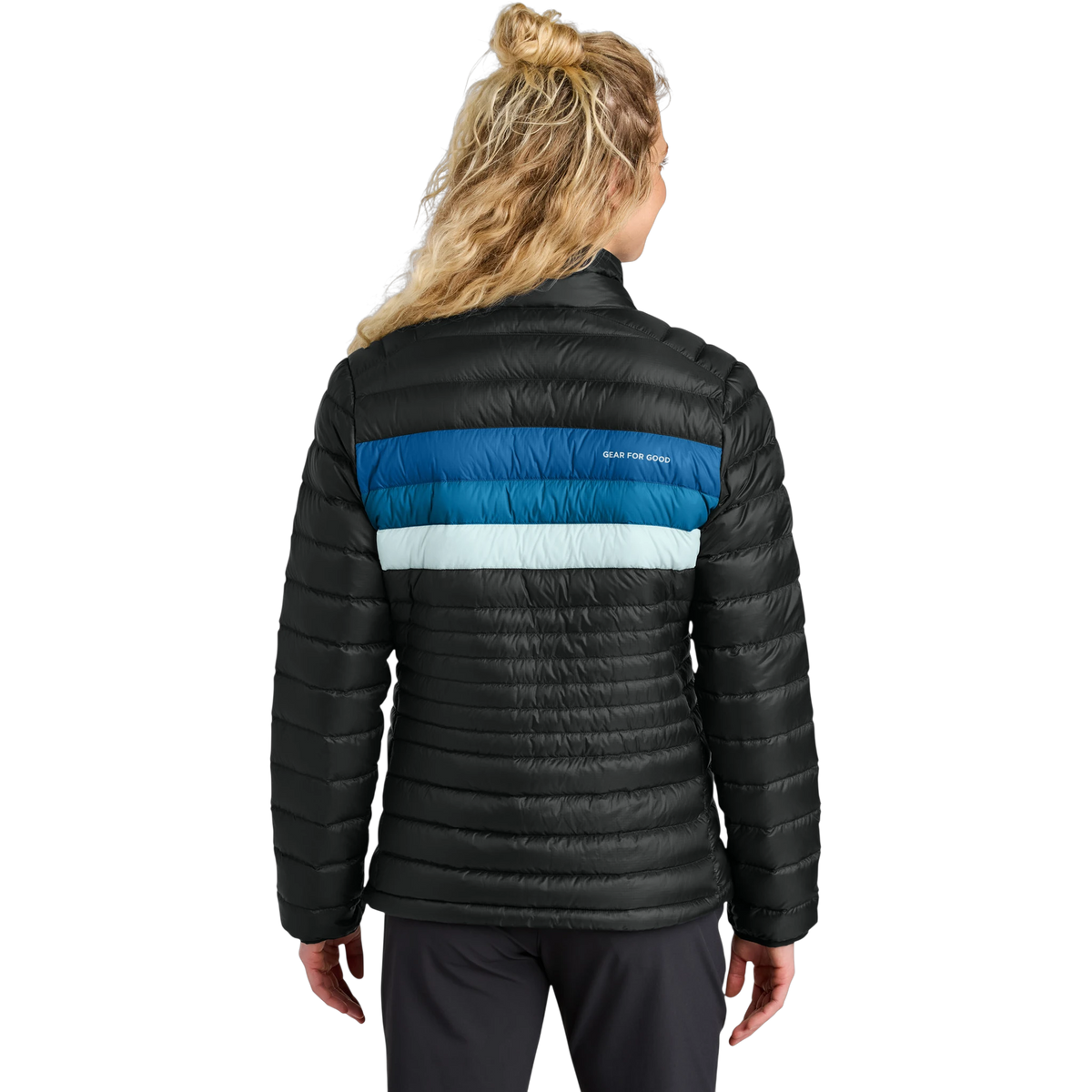 Cotopaxi Women's Fuego Down Jacket in Black/ Atlantic — custom branded by Motive