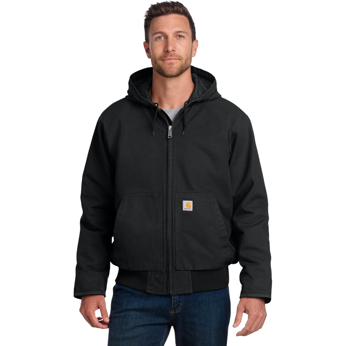 Carhartt Washed Duck Active Jac in Black — custom branded by Motive