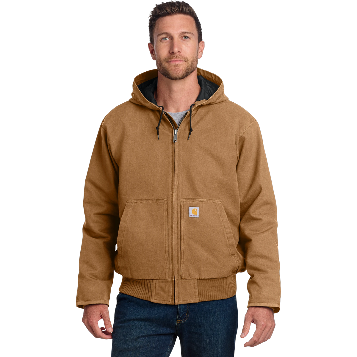 Carhartt Washed Duck Active Jac in Carhartt Brown — custom branded by Motive