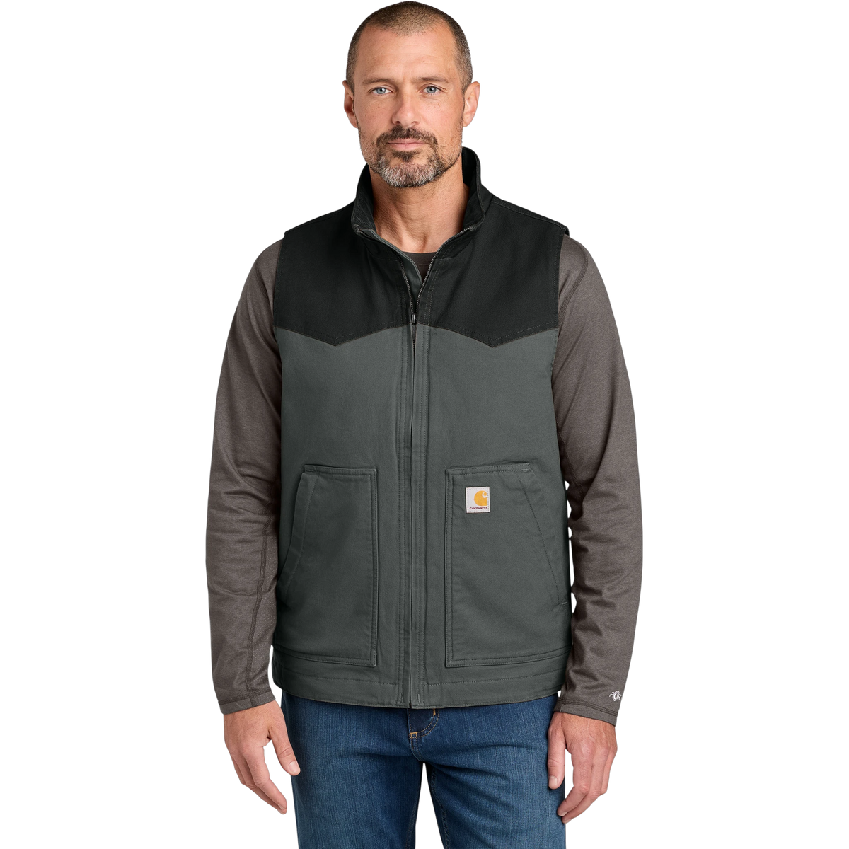 Carhartt Montana Rugged Flex Duck Vest in Black/ Shadow Grey — custom branded by Motive