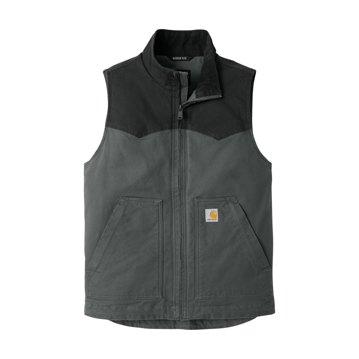 Carhartt Montana Rugged Flex Duck Vest in Black/ Shadow Grey — custom branded by Motive