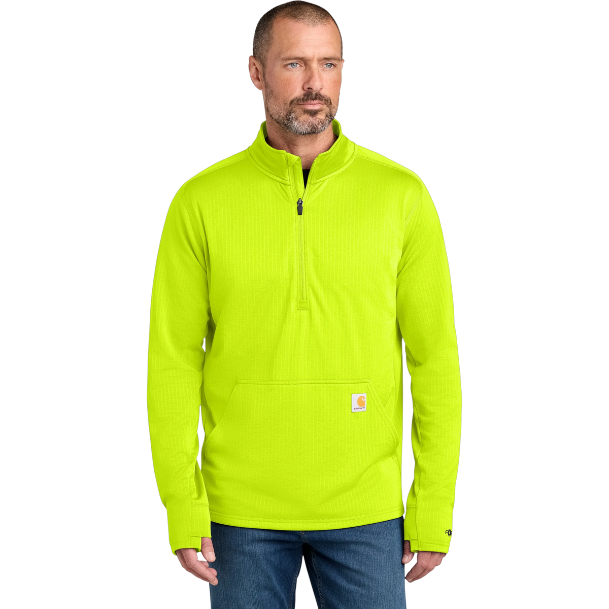 Carhartt Force 1/2-Zip Grid Fleece in Brite Lime — custom branded by Motive