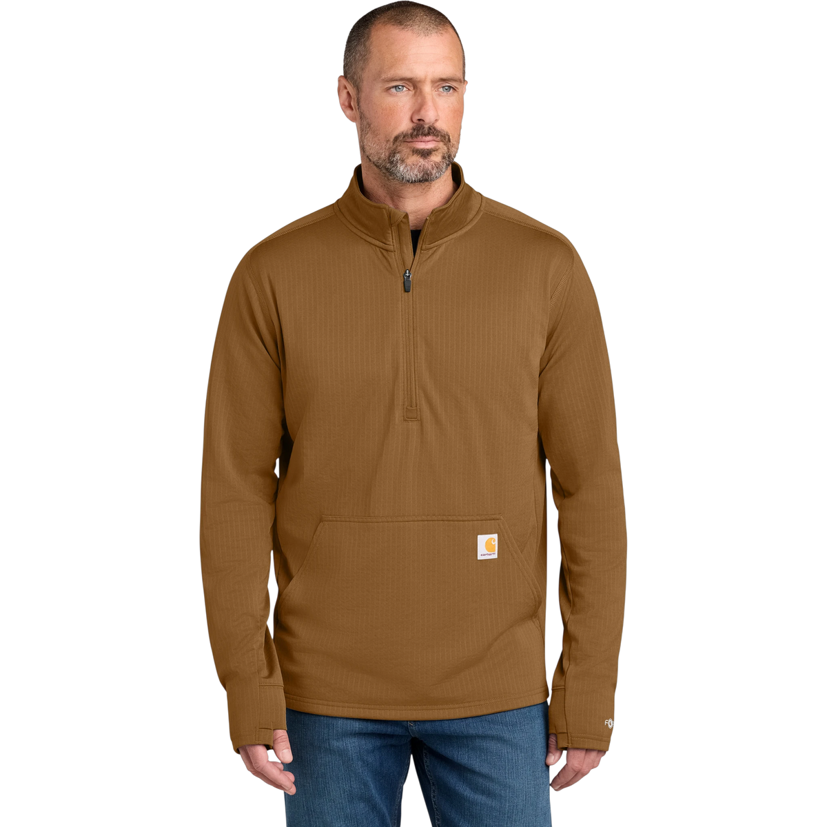 Carhartt Force 1/2-Zip Grid Fleece in Carhartt Brown — custom branded by Motive