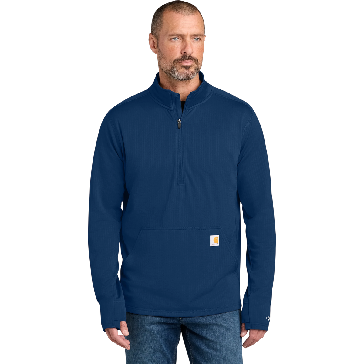 Carhartt Force 1/2-Zip Grid Fleece in Dark Cobalt Blue — custom branded by Motive