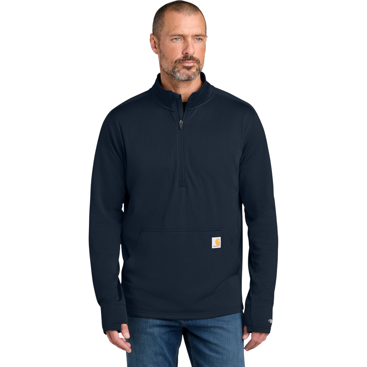 Carhartt Force 1/2-Zip Grid Fleece in Navy — custom branded by Motive