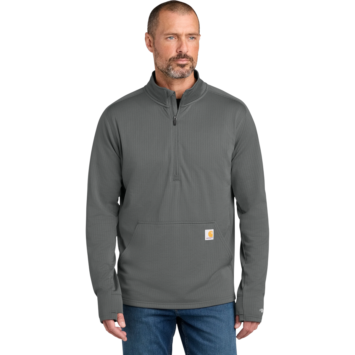 Carhartt Force 1/2-Zip Grid Fleece in Steel — custom branded by Motive
