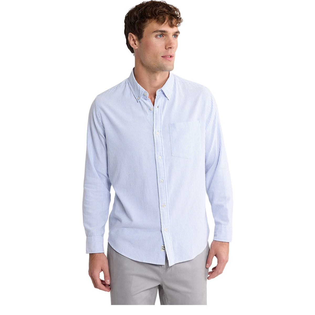 Fair Harbor Salty Oxford Shirt in Light Blue Stripe