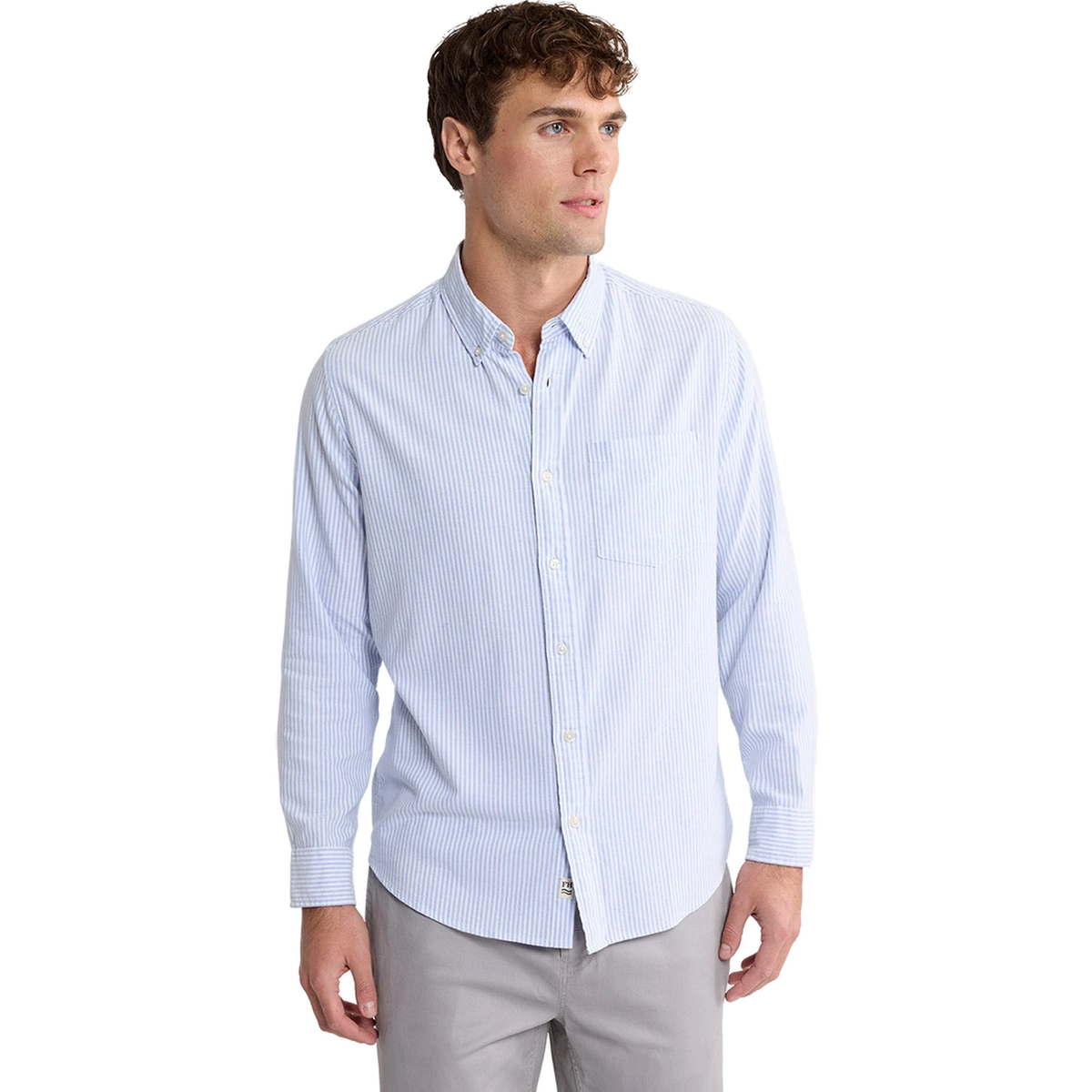 Fair Harbor Salty Oxford Shirt in Light Blue Stripe