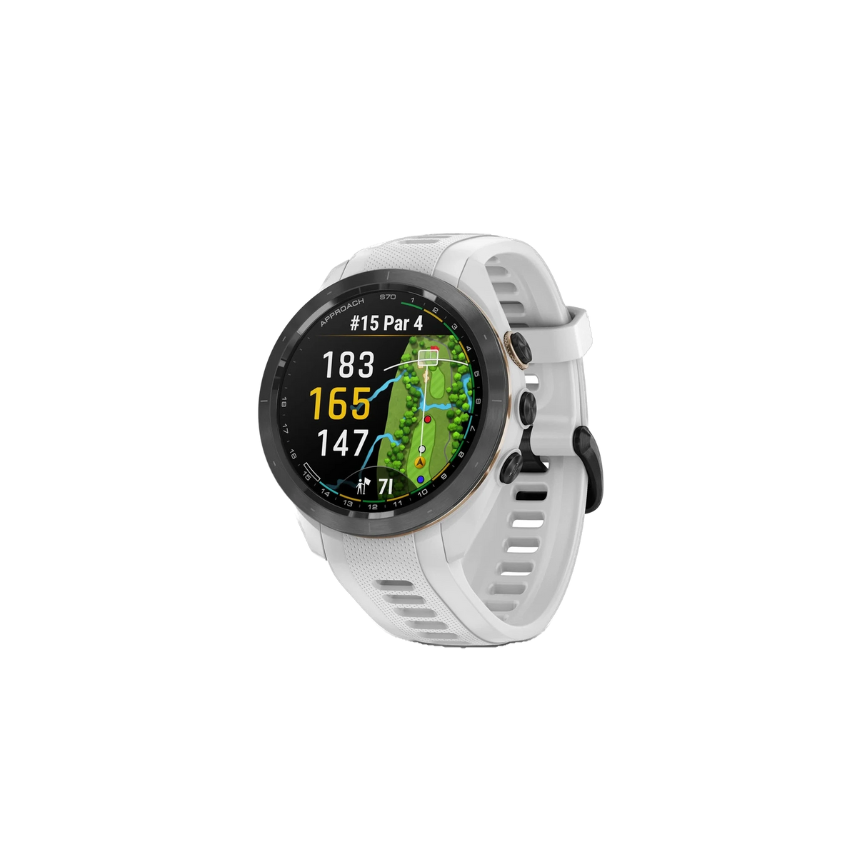 Garmin Approach S70 in White — custom branded by Motive