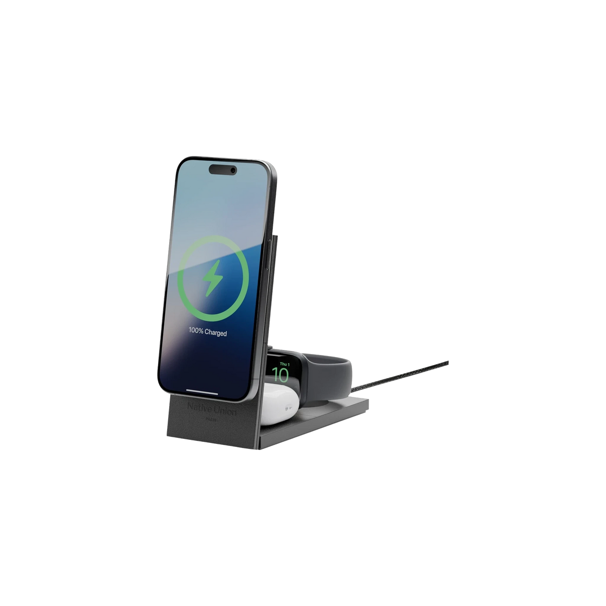 Native Union Rise 3-in-1 Qi2 Charger in Black — custom branded by Motive