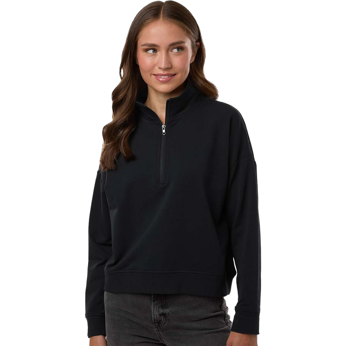Independent Trading Co. Women's Perform Quarter-Zip in Black — custom branded by Motive