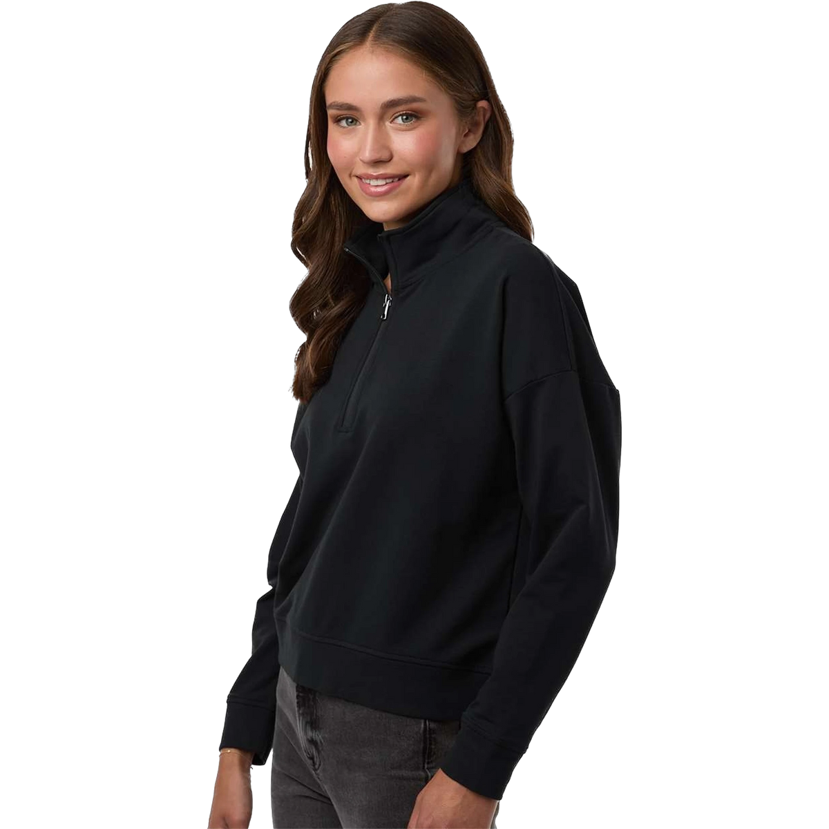Independent Trading Co. Women's Perform Quarter-Zip in Black — custom branded by Motive