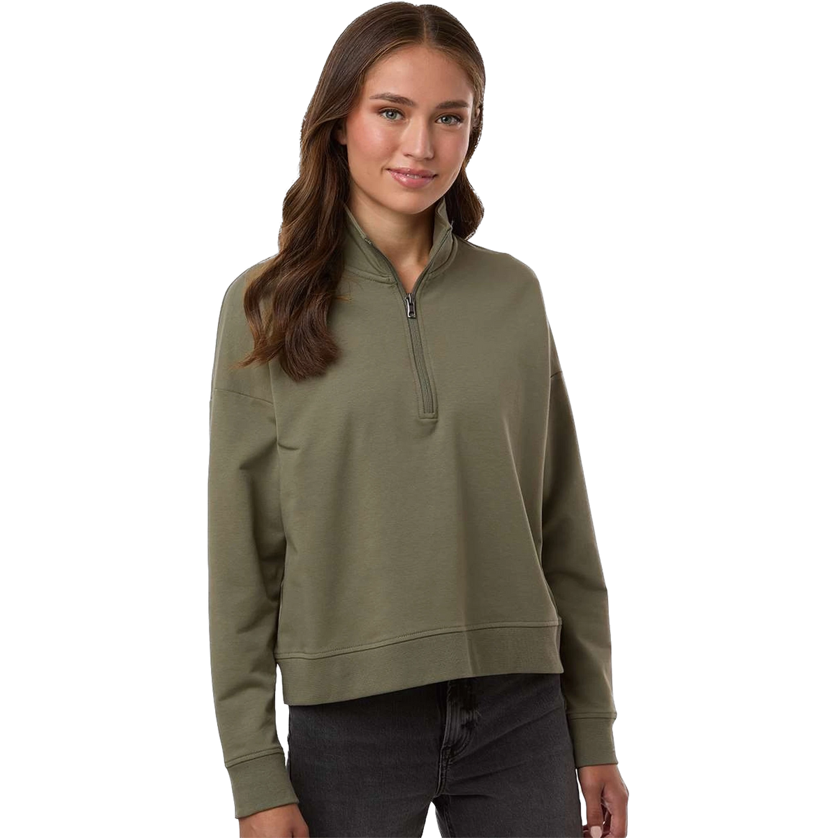 Independent Trading Co. Women's Perform Quarter-Zip in Pine — custom branded by Motive