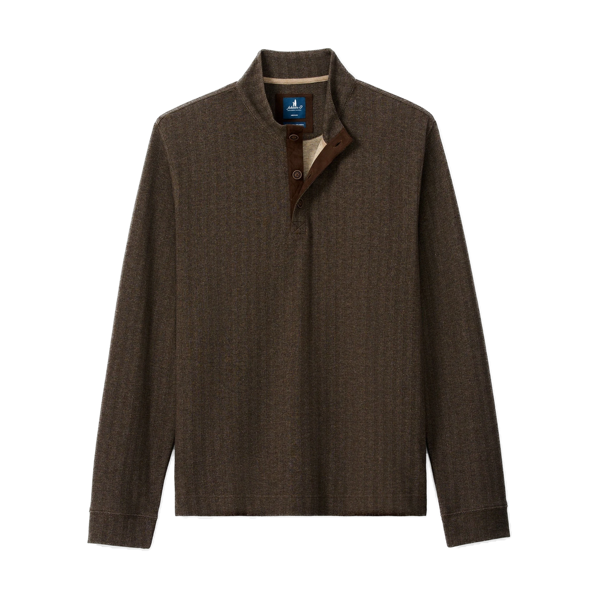 johnnie-O Cotton Blend Herringbone Henley in Coffee