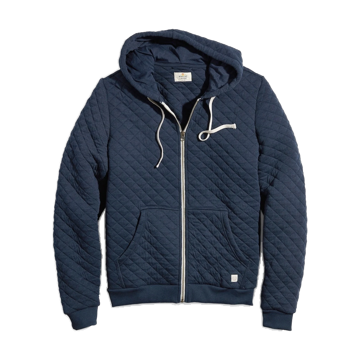Marine Layer Corbet Full-Zip Hoodie in Navy Heather — custom branded by Motive
