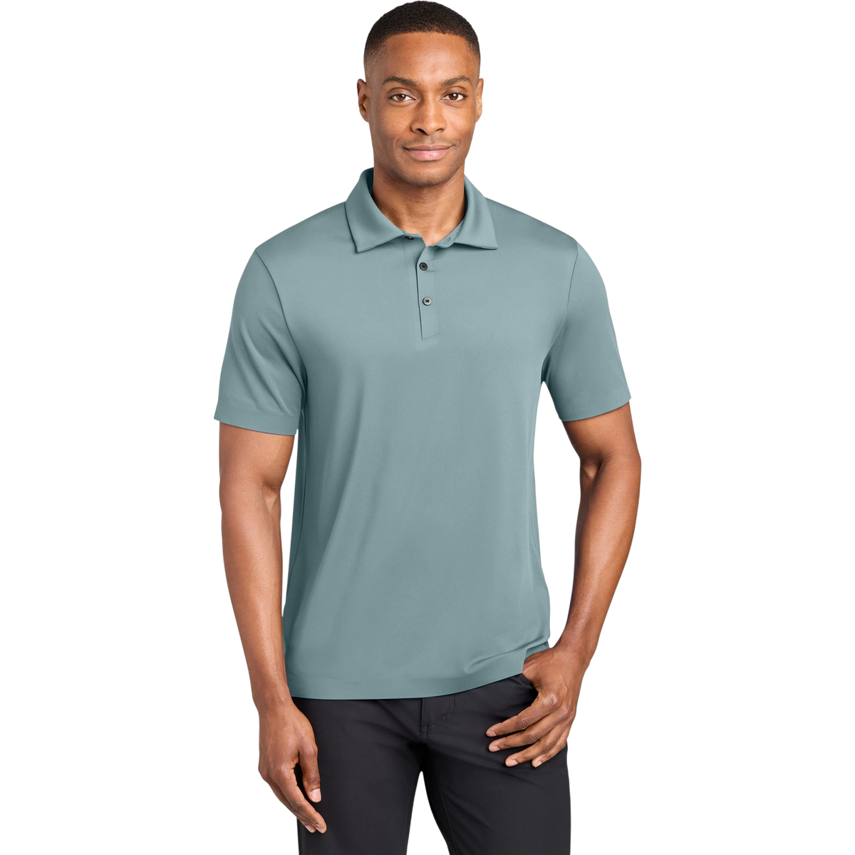 MiiR Alta Polo in Blue Fog — custom branded by Motive