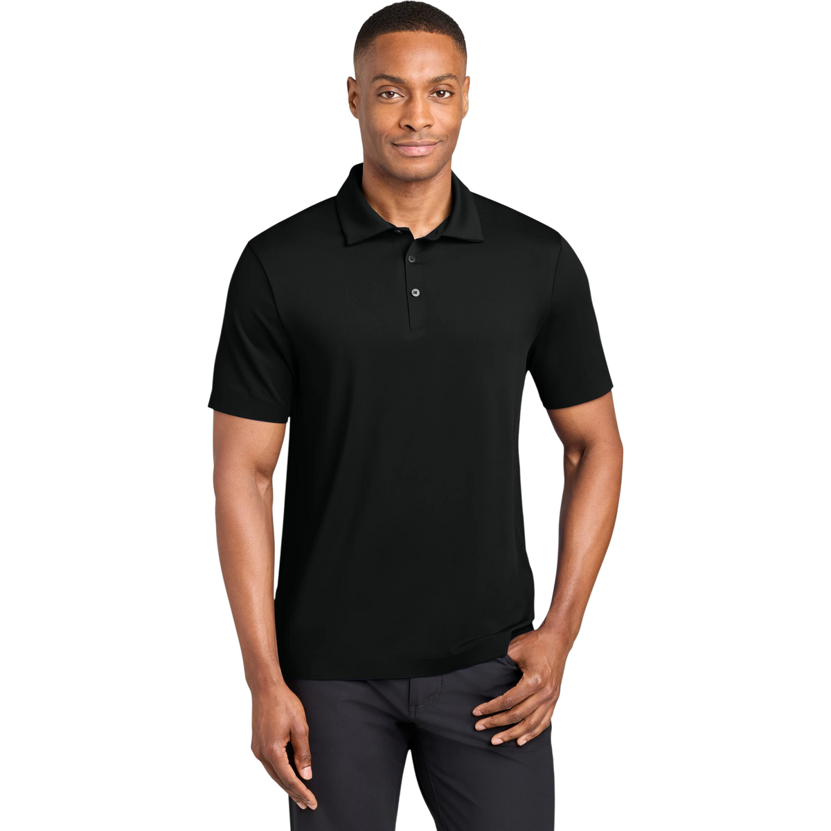 MiiR Alta Polo in Pitch Black — custom branded by Motive