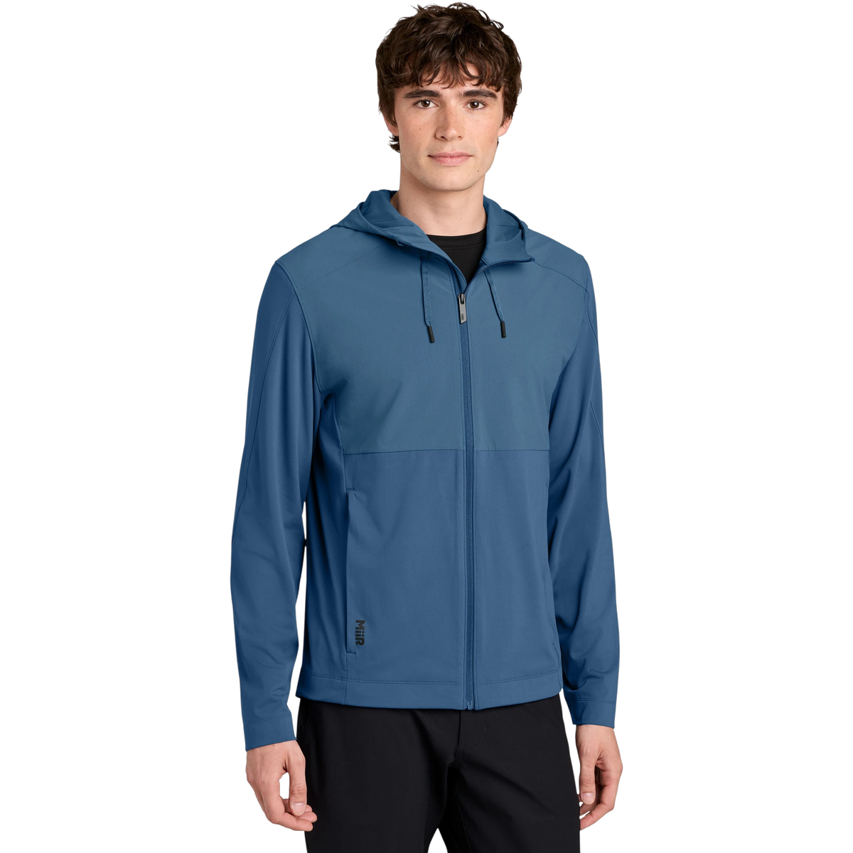 MiiR Kivu Hybrid Full-Zip Hooded Jacket in Deep Lake — custom branded by Motive